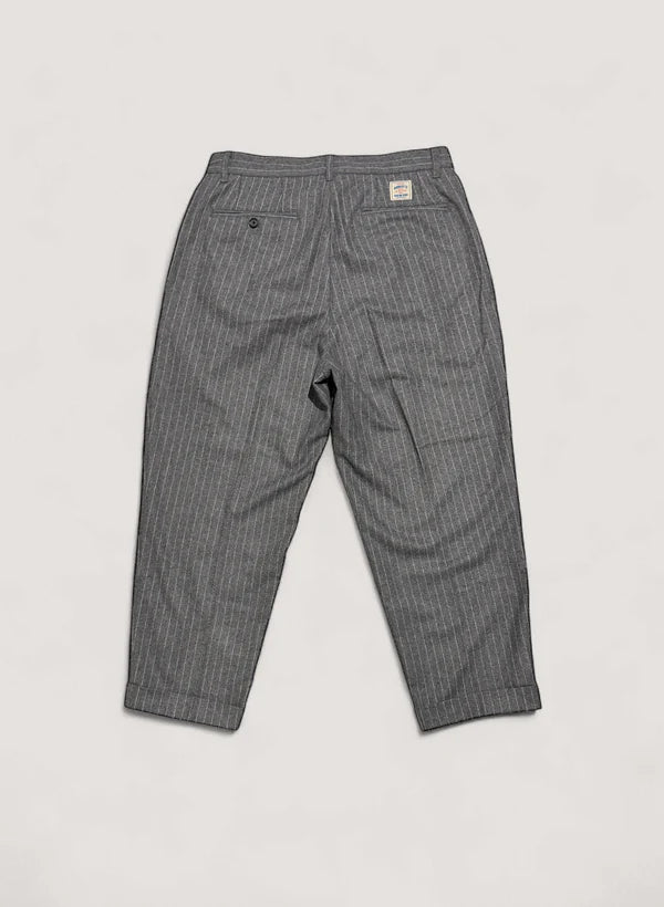 WOODBLOCK 2TUCK STRIPE WOOL TROUSER - GREY
