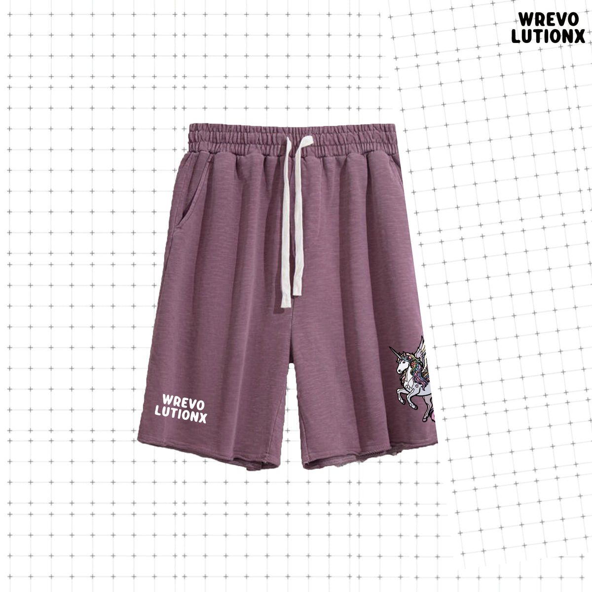 WREVOLUTIONX Classic Animals - Red Washed Knee-Length Shorts - (Winged Pegasus)