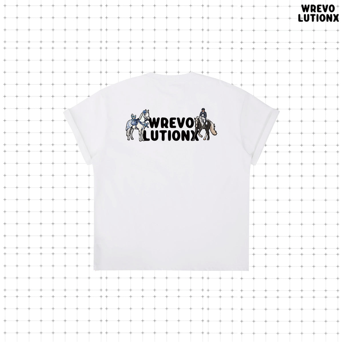WREVOLUTIONX Classic Animals - White Heavy‑Weight T-Shirt (Equestrian Duo)