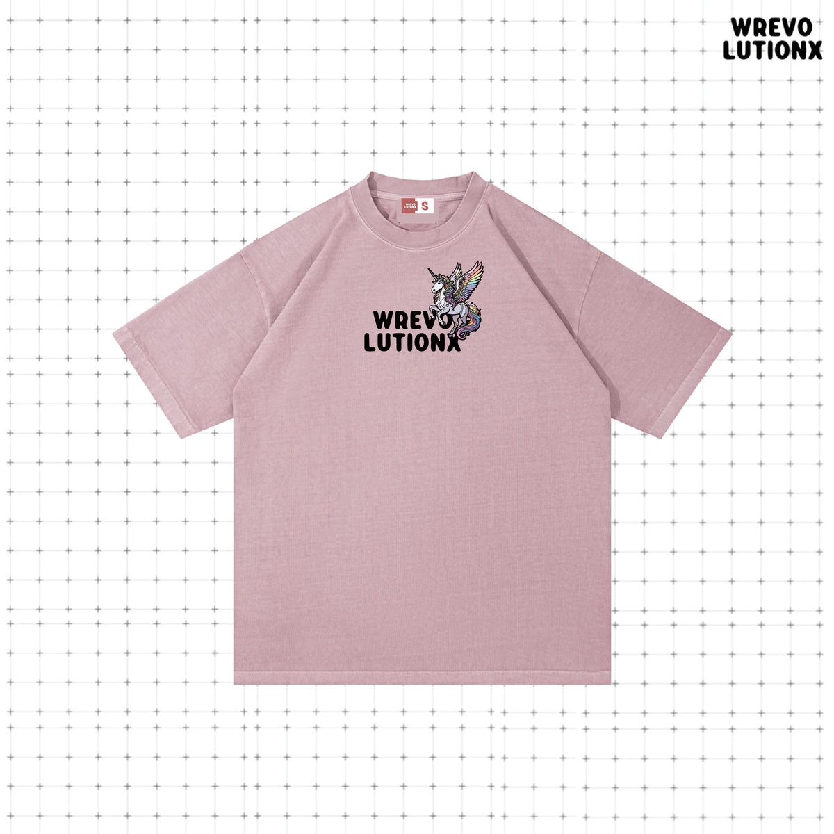WREVOLUTIONX Classic Animals - Dusty Pink Denim-Washed Heavy-Weight T-Shirt (Winged Pegasus)