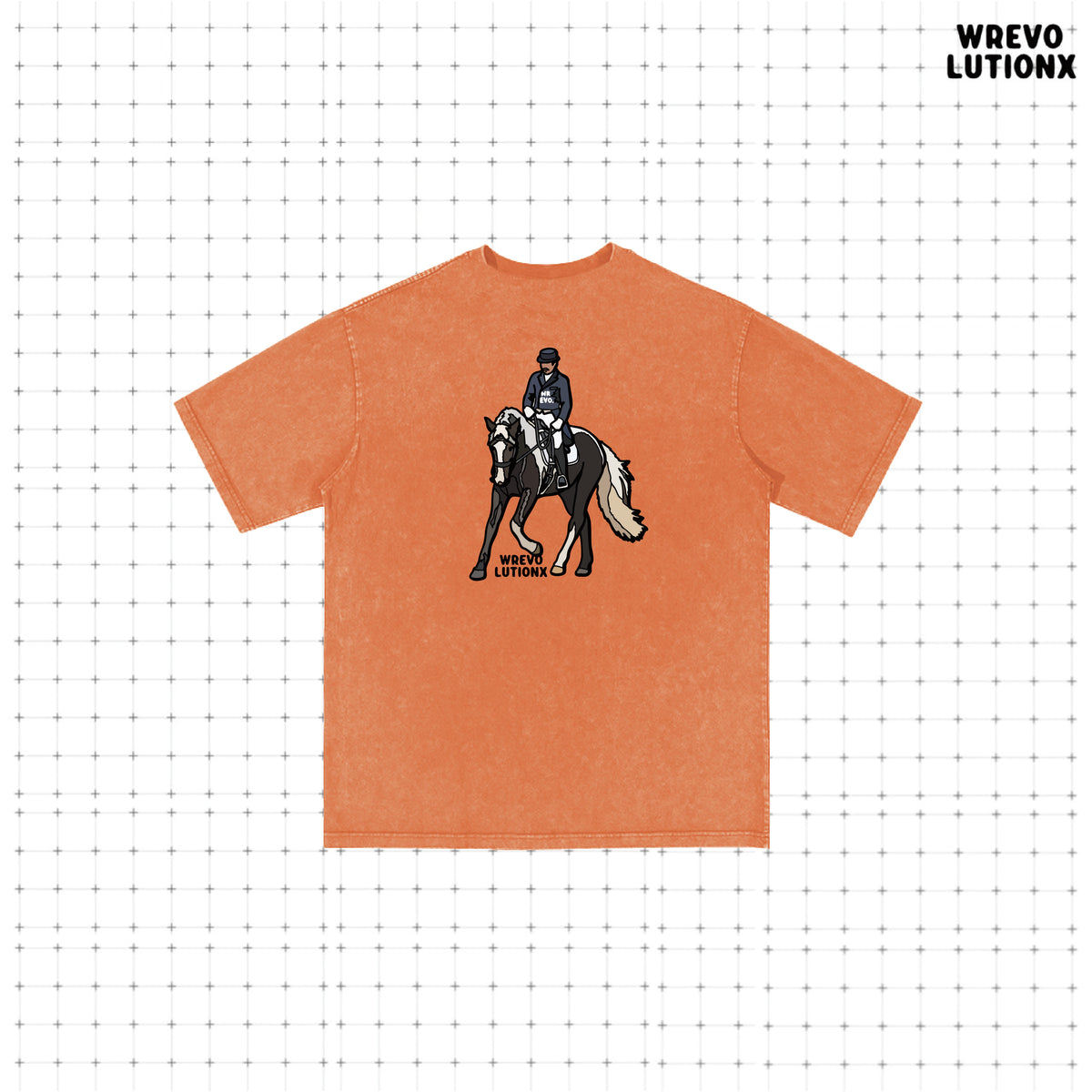 WREVOLUTIONX Classic Animals - Tangerine Denim Washed T-Shirt (Equestrian)