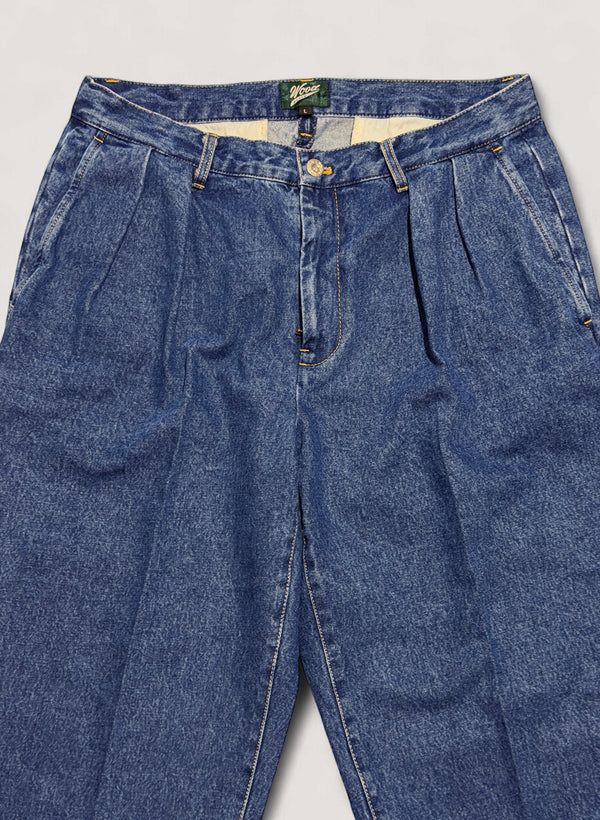 WOODBLOCK 2TUCK DENIM TROUSER - LIGHT INDIGO