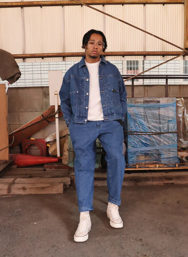 WOODBLOCK 2TUCK DENIM TROUSER - LIGHT INDIGO