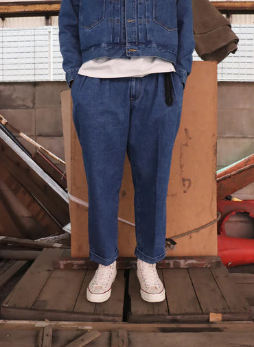 WOODBLOCK 2TUCK DENIM TROUSER - LIGHT INDIGO