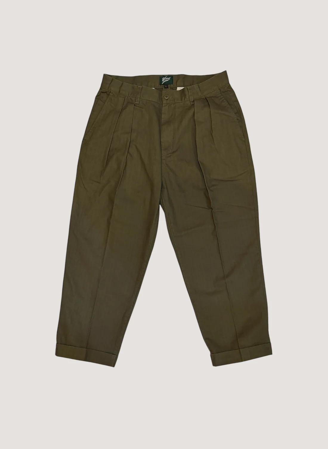 WOODBLOCK２TUCK HERRINGBONE TROUSER - OLIVE