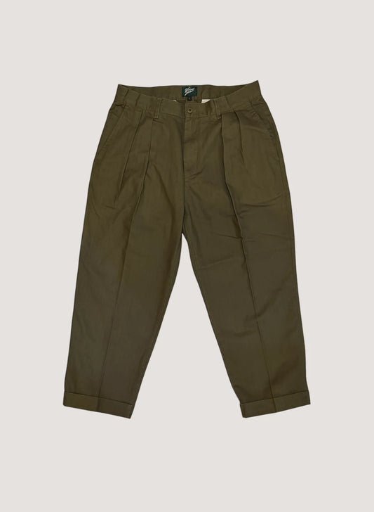 WOODBLOCK２TUCK HERRINGBONE TROUSER - OLIVE