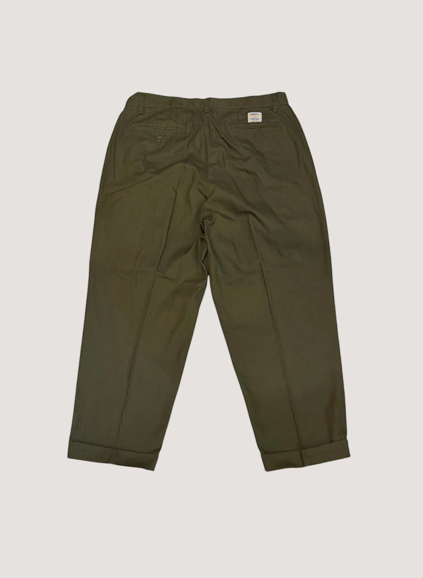 WOODBLOCK２TUCK HERRINGBONE TROUSER - OLIVE
