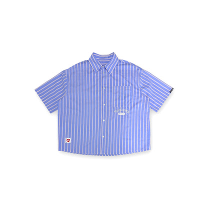 “PEACE LOVER” BOXY STRIPE SHIRT