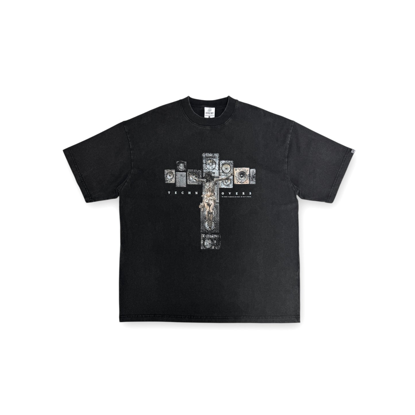 “JESUS LOVES TECHNO MUSIC”WASHED T-SHIRT