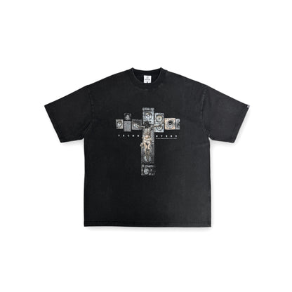 “JESUS LOVES TECHNO MUSIC”WASHED T-SHIRT