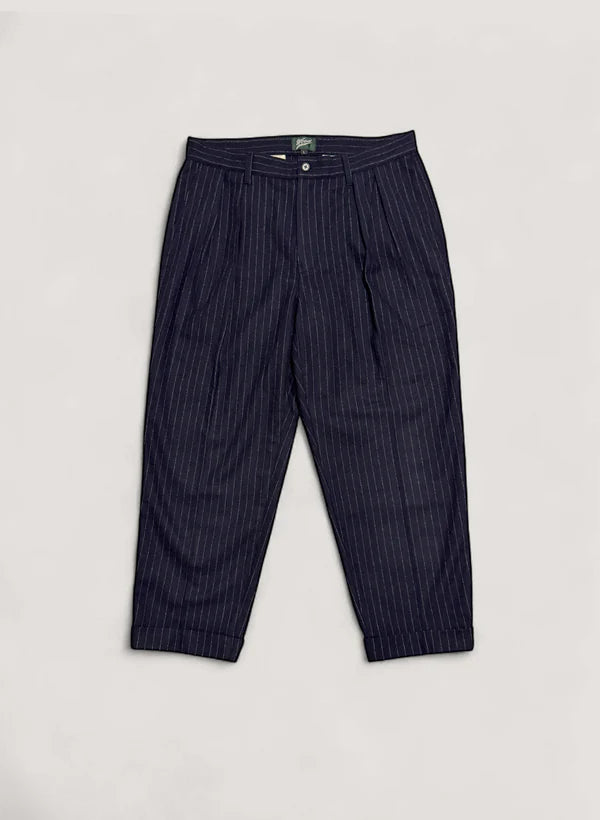 WOODBLOCK 2TUCK STRIPE WOOL TROUSER - NAVY