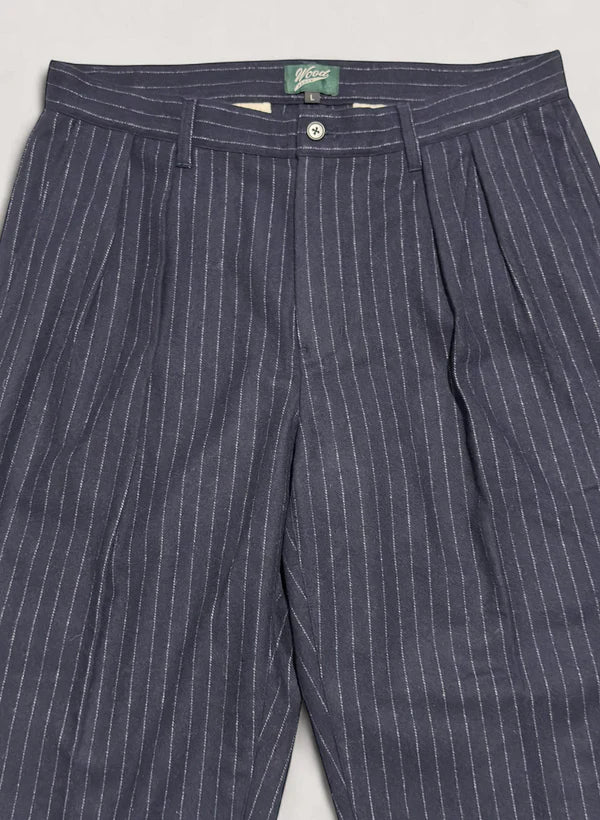 WOODBLOCK 2TUCK STRIPE WOOL TROUSER - NAVY