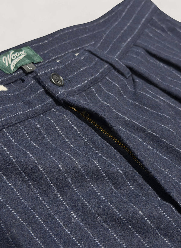 WOODBLOCK 2TUCK STRIPE WOOL TROUSER - NAVY