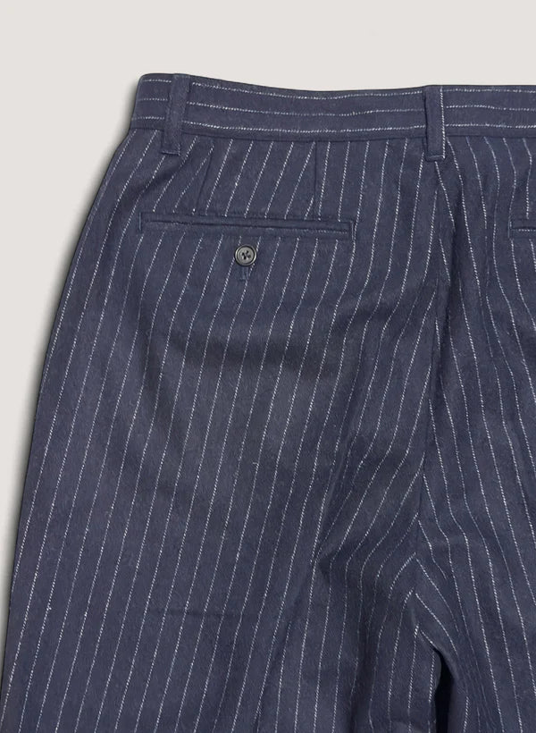 WOODBLOCK 2TUCK STRIPE WOOL TROUSER - NAVY