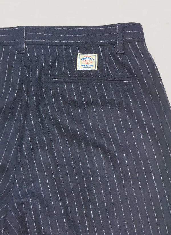WOODBLOCK 2TUCK STRIPE WOOL TROUSER - NAVY