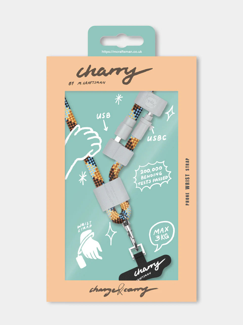 M.Craftsman Charry Hand 2 in 1 Charging Cable + Crossbody Phone Strap